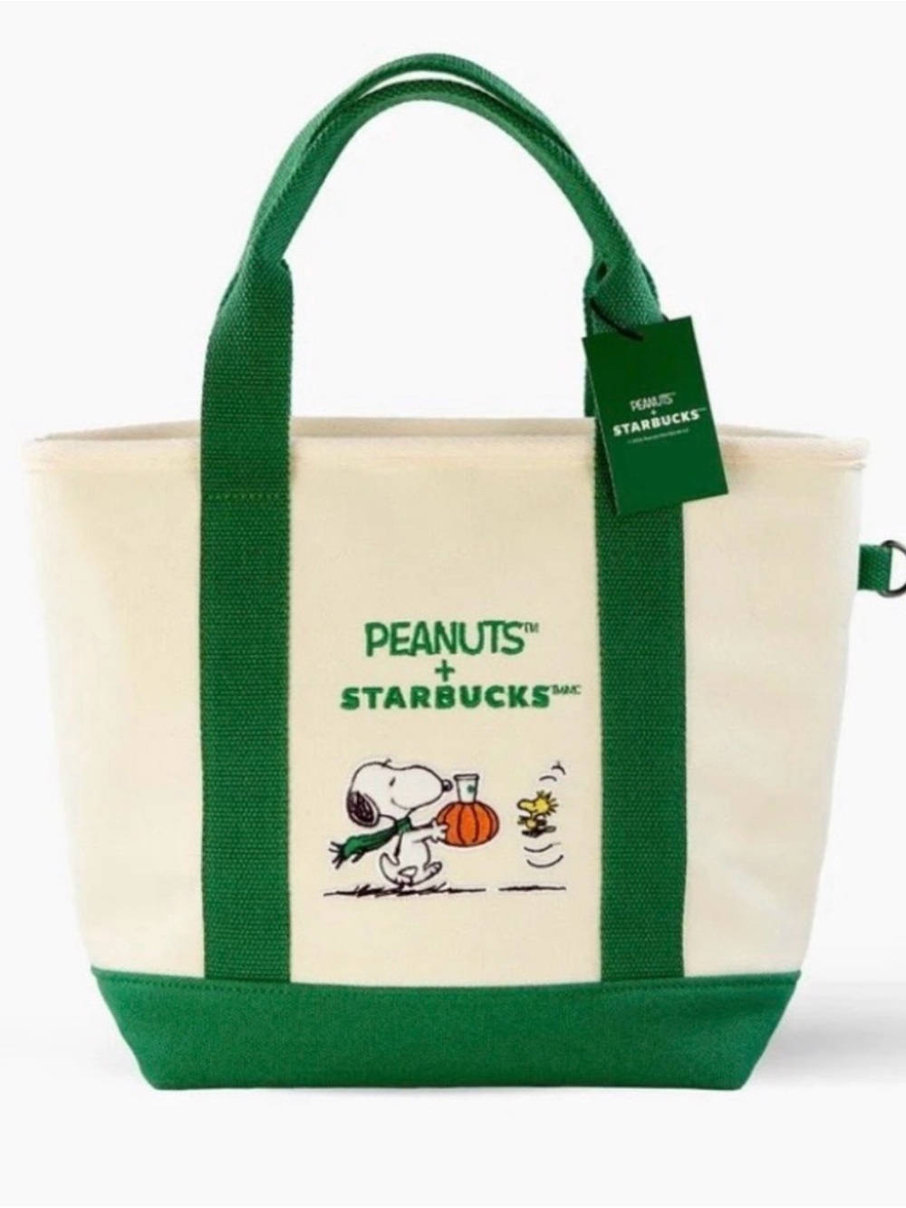 Peanuts x Starbucks Cream Canvas Tote with Green Trim
